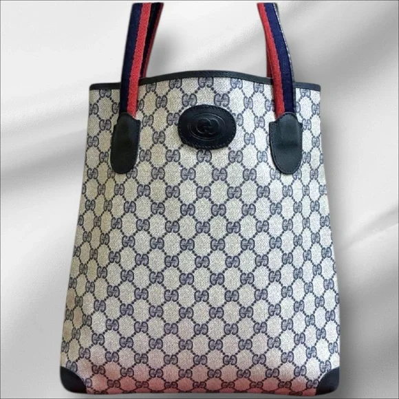 Gucci Vintage Supreme GG Monogram Coated Canvas Tote Bag – Red & Blue Web Straps - Picture 6 of 12